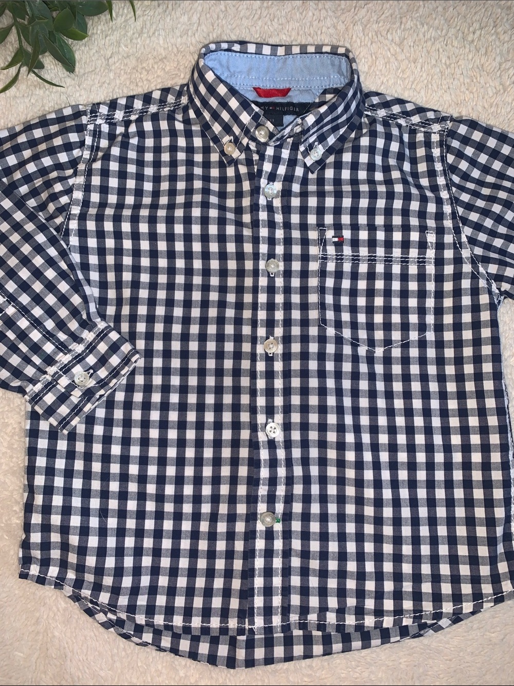 Tommy Hilfiger Blue and White Gingham Button Down Shirt 2T EUC Boys